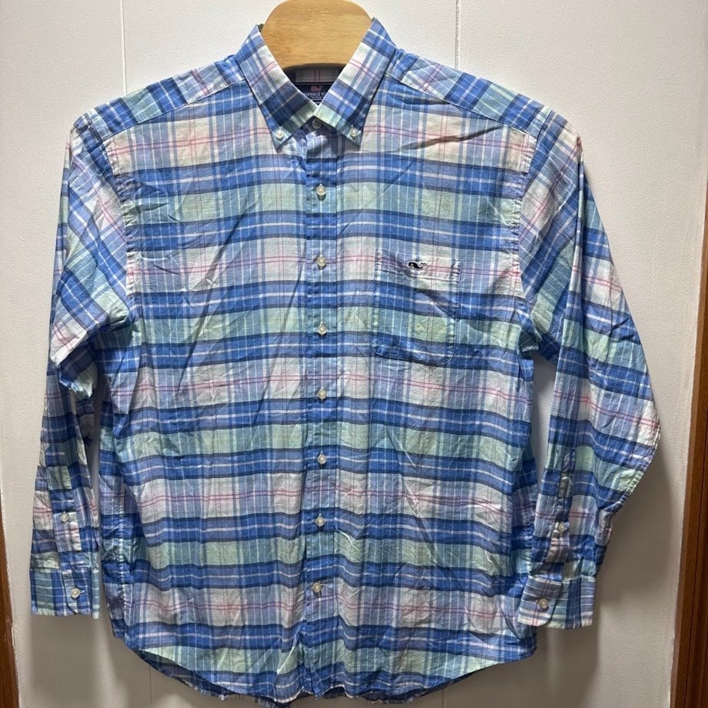 Vineyard Vines Mens XL Classic Fit Tucker Shirt Blue Green Pink Plaid Cotton
